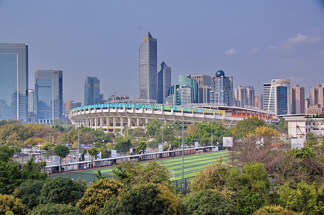 View of Guangzhou city skyline with modern buildings and skyscrapers. Guangzhou skyline, urban development, cityscape of Guangzhou, China.